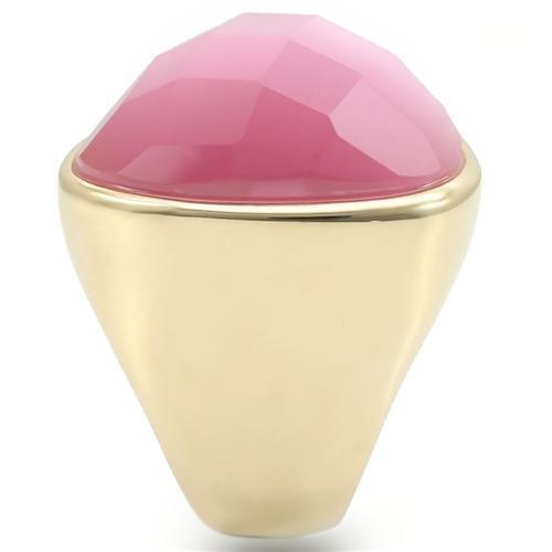 MA0W364 - Gold Brass Ring with Semi-Precious Cat Eye in Light Rose