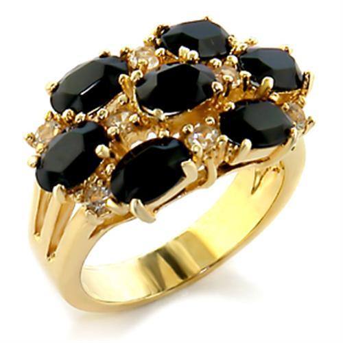 MA10109 - Gold Brass Ring with Top Grade Crystal  in Jet