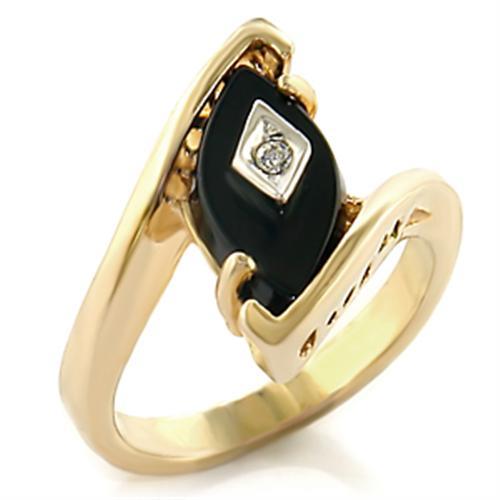 MA10110 - Gold+Rhodium Brass Ring with Semi-Precious Onyx in Jet