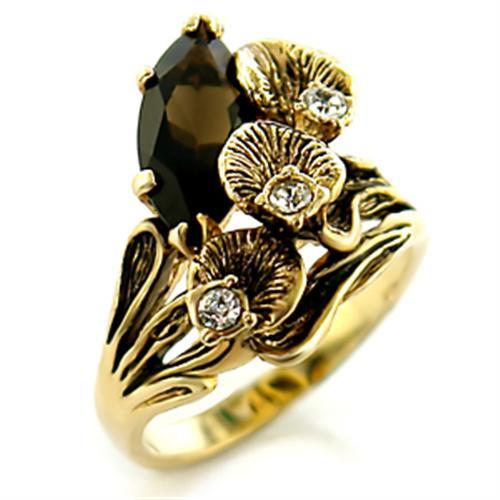 MA10113 - Gold Brass Ring with Top Grade Crystal  in Smoky Topaz