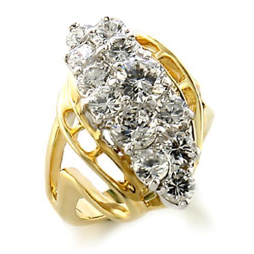 MA10520 - Gold+Rhodium Brass Ring with AAA Grade CZ  in Clear