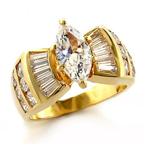 MA10523 - Gold Brass Ring with AAA Grade CZ  in Clear