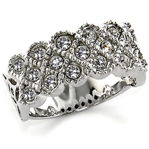 MA10626 - Rhodium Brass Ring with Top Grade Crystal  in Clear