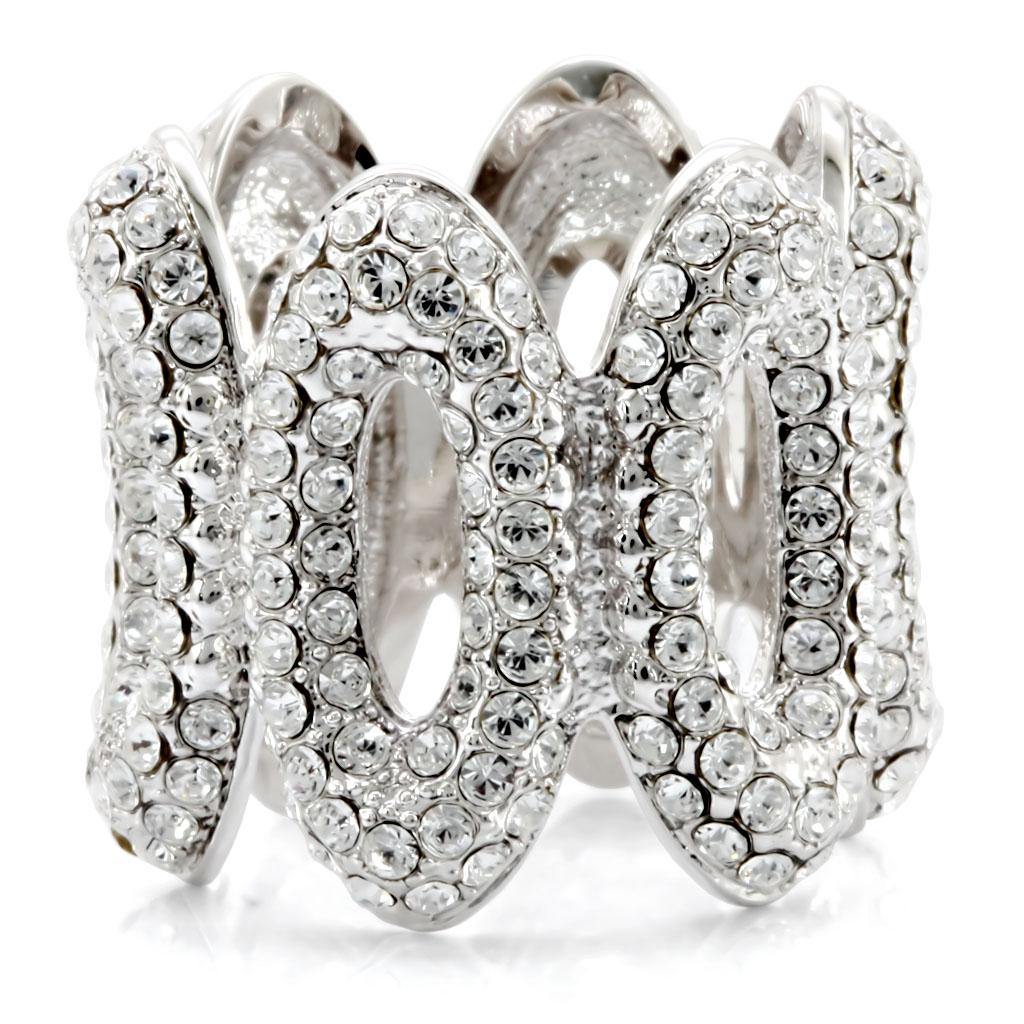 MA1W032 - Rhodium Brass Ring with Top Grade Crystal  in Clear