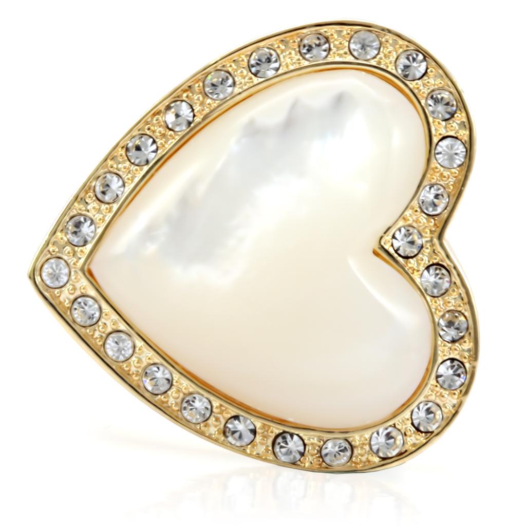 MA1W043 - Gold Brass Ring with Synthetic Synthetic Glass in White