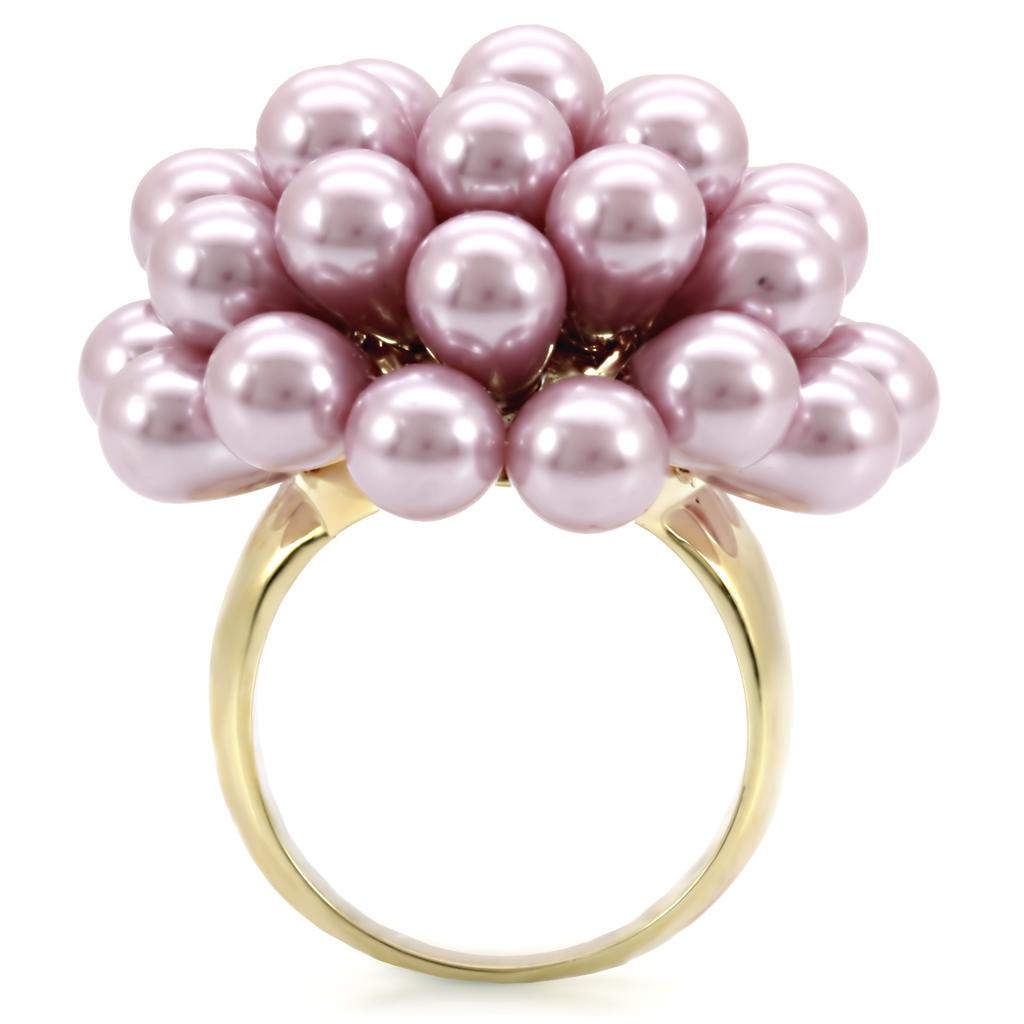 MA1W051 - Gold Brass Ring with Synthetic Pearl in Light Amethyst