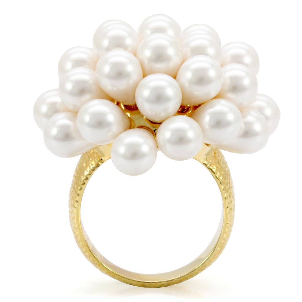 MA1W052 - Gold Brass Ring with Synthetic  in White