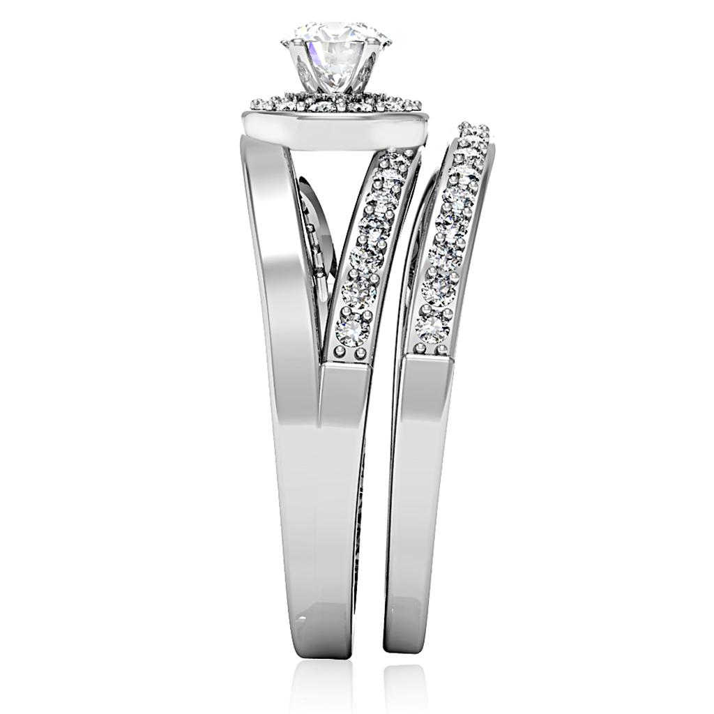 MA1W164 - Rhodium Brass Ring with AAA Grade CZ  in Clear