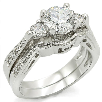 MA1W002 - Rhodium Brass Ring with AAA Grade CZ  in Clear