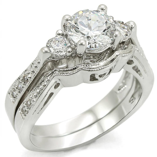 MA1W002 - Rhodium Brass Ring with AAA Grade CZ  in Clear