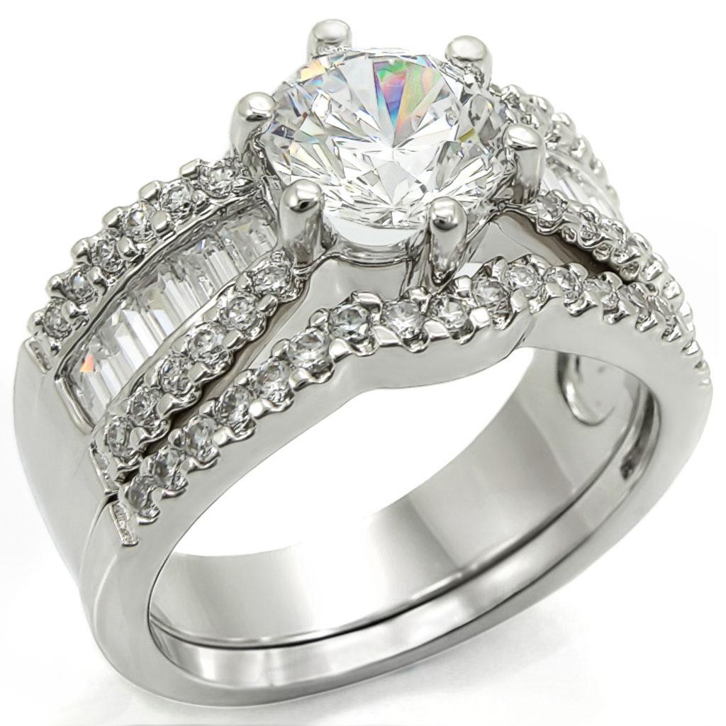MA1W003 - Rhodium Brass Ring with AAA Grade CZ  in Clear