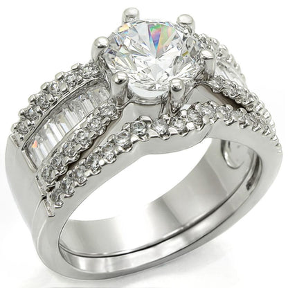 MA1W003 - Rhodium Brass Ring with AAA Grade CZ  in Clear
