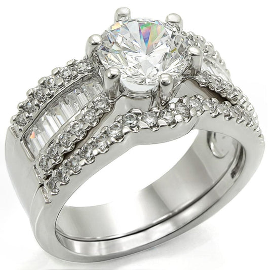 MA1W003 - Rhodium Brass Ring with AAA Grade CZ  in Clear