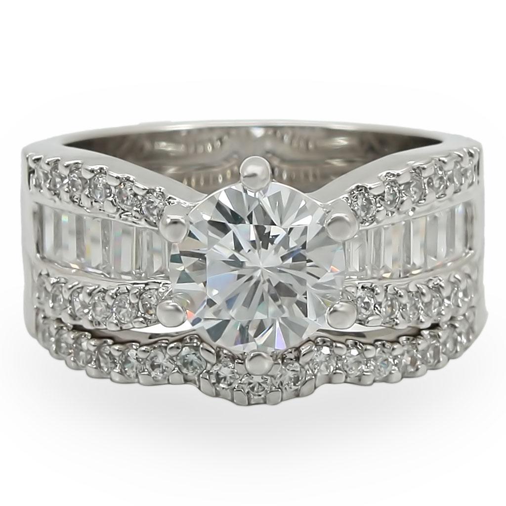 MA1W003 - Rhodium Brass Ring with AAA Grade CZ  in Clear