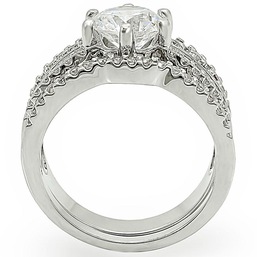 MA1W003 - Rhodium Brass Ring with AAA Grade CZ  in Clear