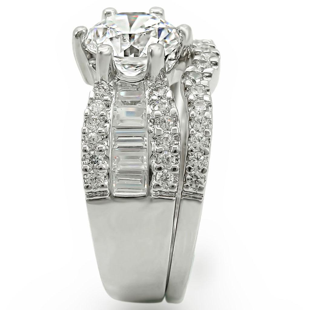 MA1W003 - Rhodium Brass Ring with AAA Grade CZ  in Clear