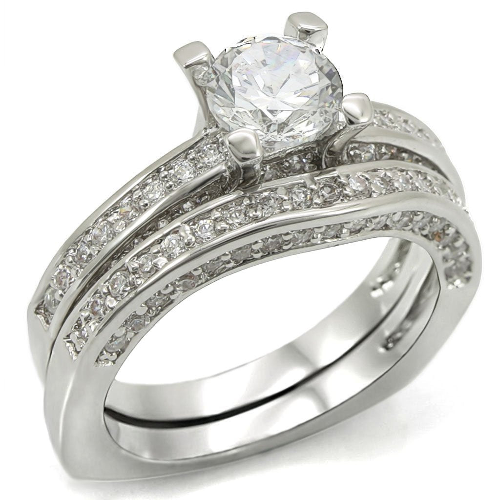 MA1W004 - Rhodium Brass Ring with AAA Grade CZ  in Clear