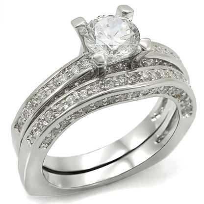 MA1W004 - Rhodium Brass Ring with AAA Grade CZ  in Clear