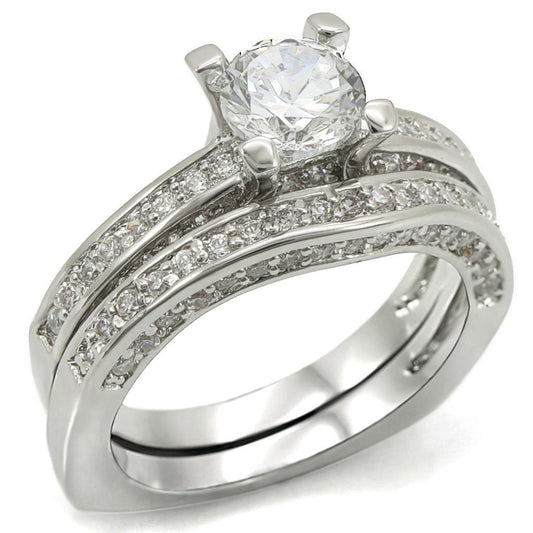 MA1W004 - Rhodium Brass Ring with AAA Grade CZ  in Clear