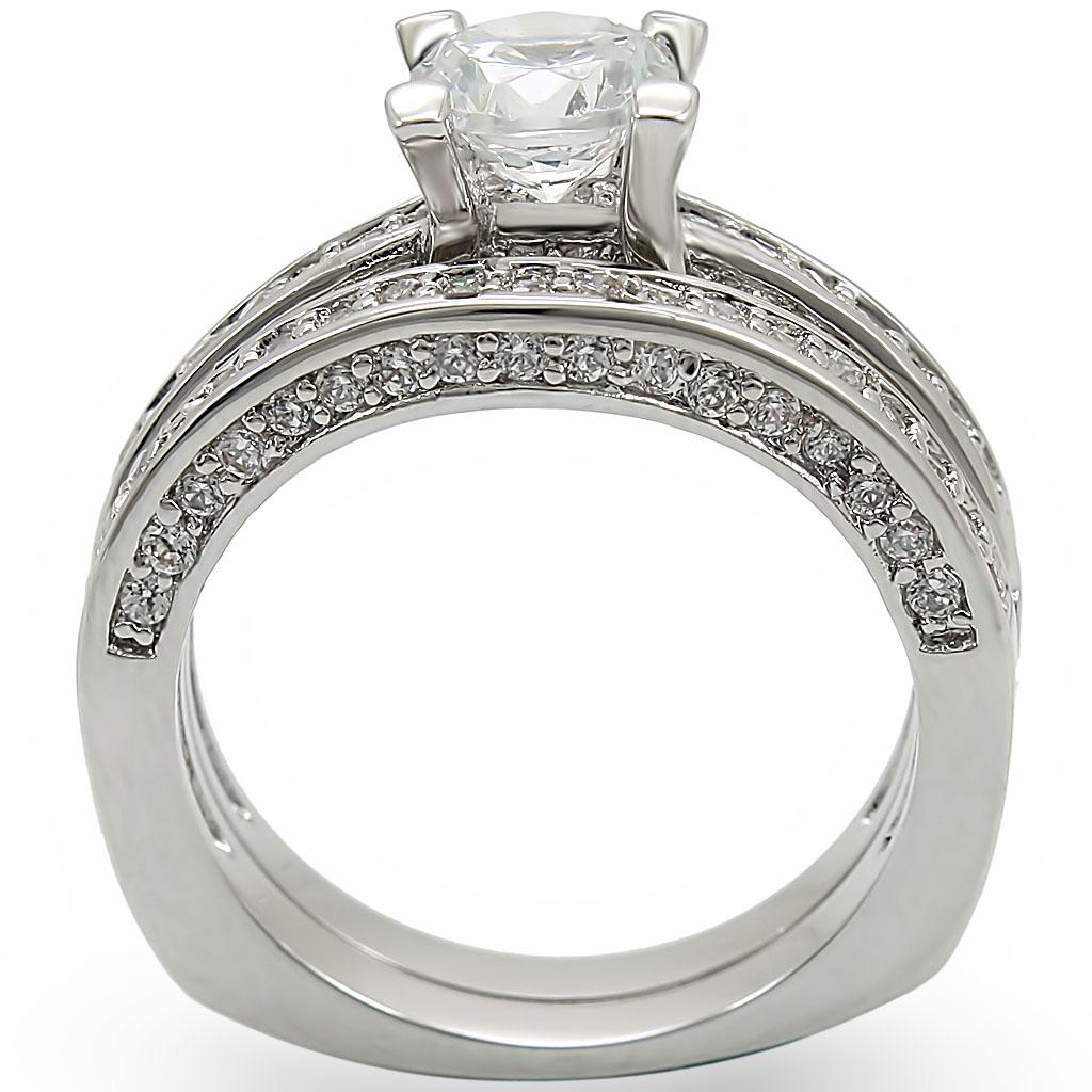 MA1W004 - Rhodium Brass Ring with AAA Grade CZ  in Clear