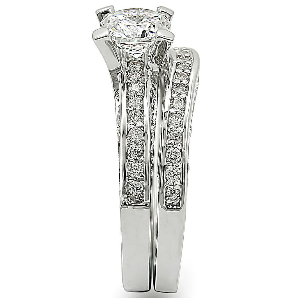 MA1W004 - Rhodium Brass Ring with AAA Grade CZ  in Clear