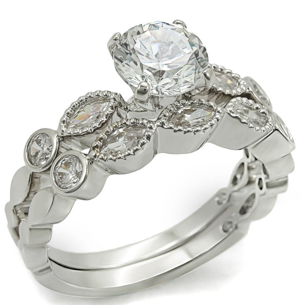 MA1W006 - Rhodium Brass Ring with AAA Grade CZ  in Clear