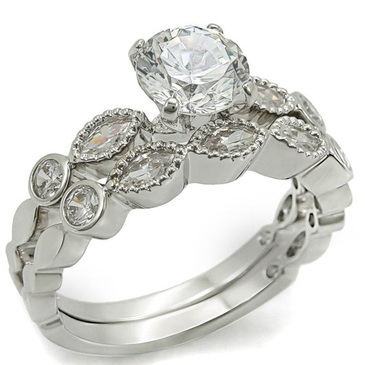 MA1W006 - Rhodium Brass Ring with AAA Grade CZ  in Clear