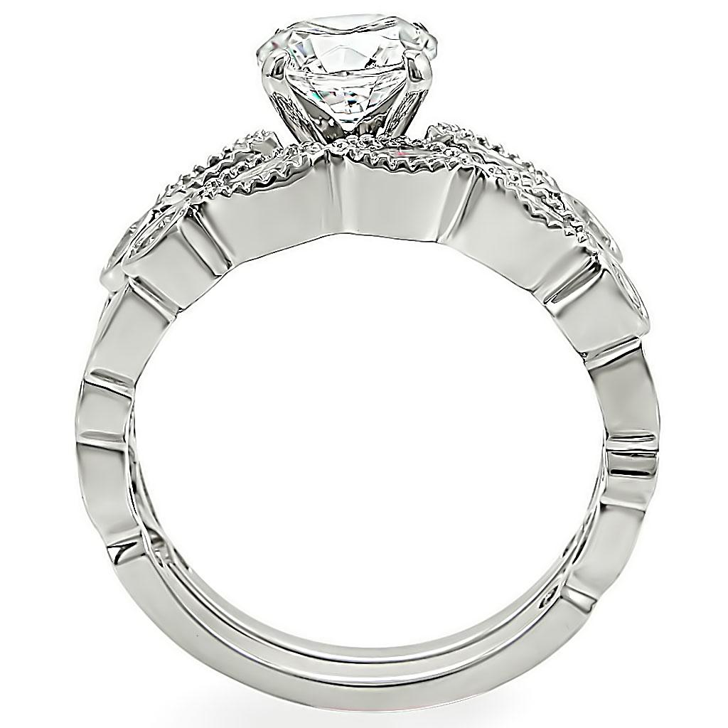 MA1W006 - Rhodium Brass Ring with AAA Grade CZ  in Clear