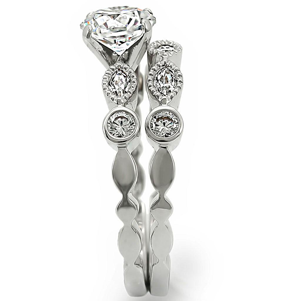 MA1W006 - Rhodium Brass Ring with AAA Grade CZ  in Clear