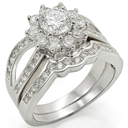 MA1W008 - Rhodium Brass Ring with AAA Grade CZ  in Clear