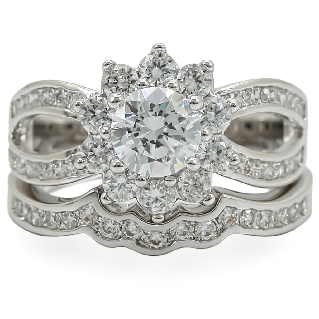 MA1W008 - Rhodium Brass Ring with AAA Grade CZ  in Clear