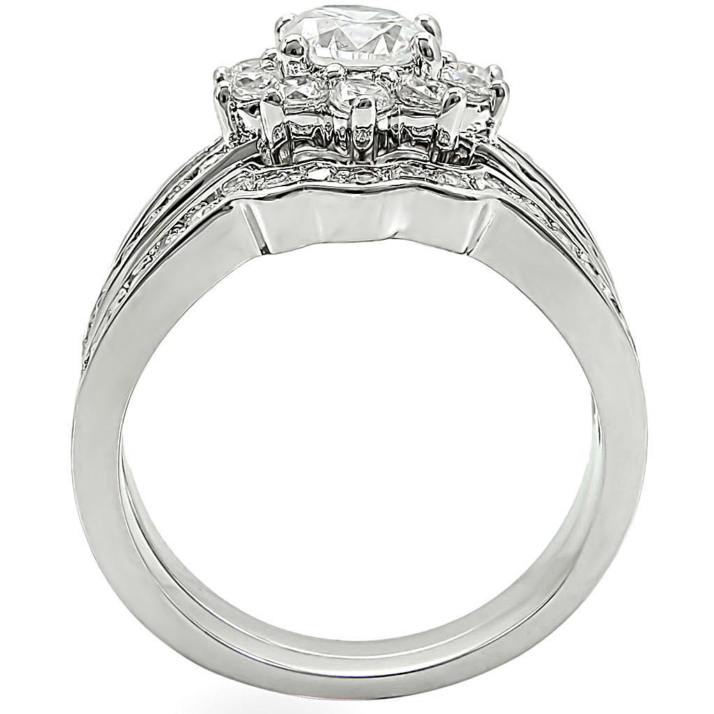 MA1W008 - Rhodium Brass Ring with AAA Grade CZ  in Clear
