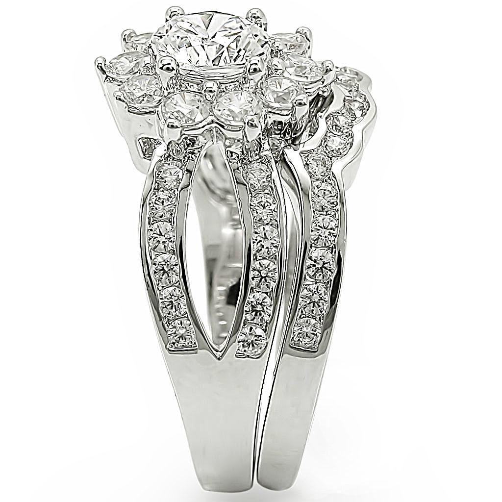 MA1W008 - Rhodium Brass Ring with AAA Grade CZ  in Clear