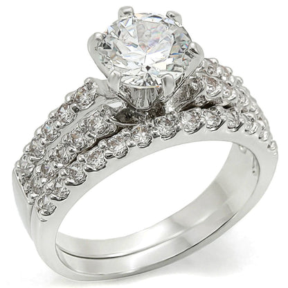 MA1W009 - Rhodium Brass Ring with AAA Grade CZ  in Clear