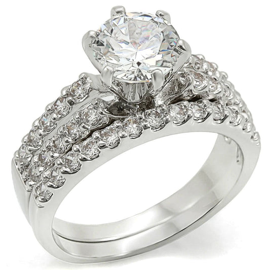 MA1W009 - Rhodium Brass Ring with AAA Grade CZ  in Clear