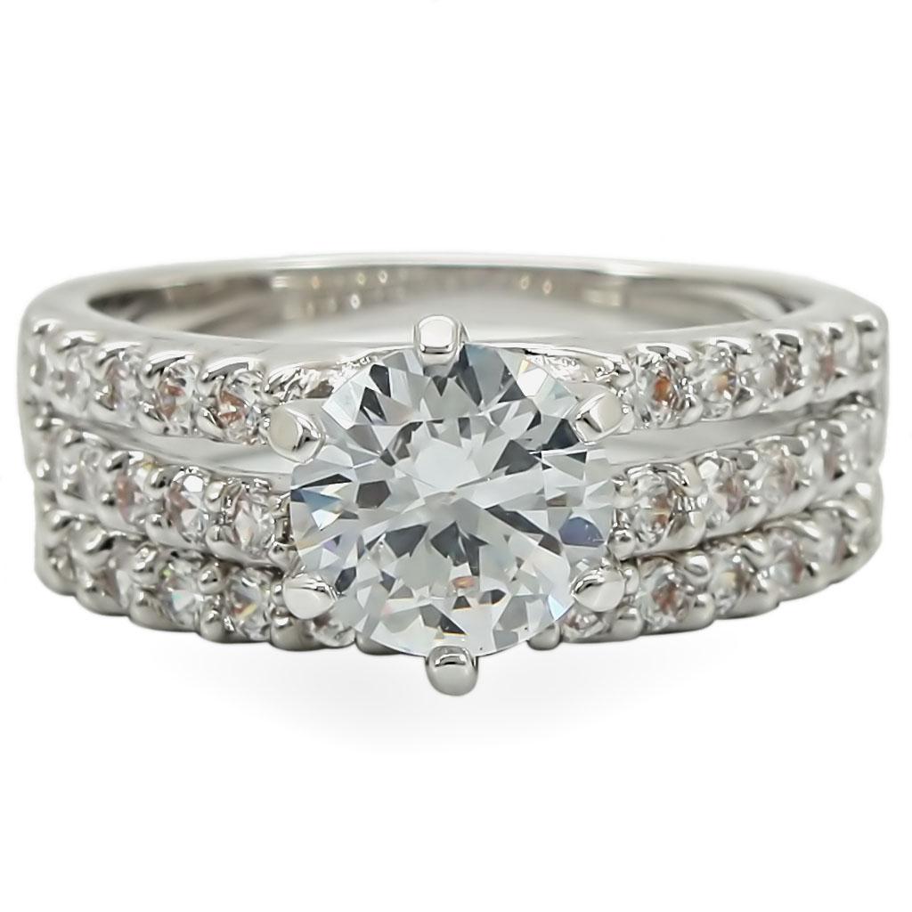 MA1W009 - Rhodium Brass Ring with AAA Grade CZ  in Clear