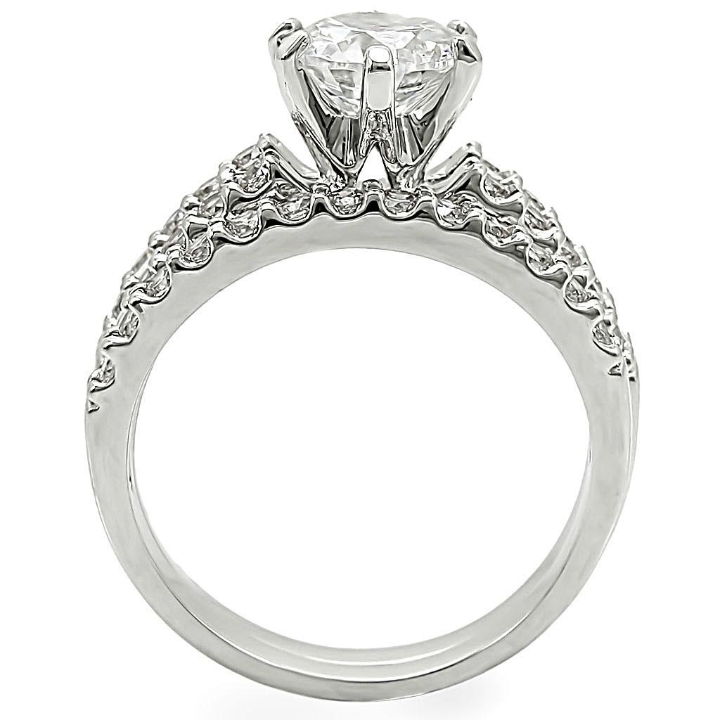 MA1W009 - Rhodium Brass Ring with AAA Grade CZ  in Clear