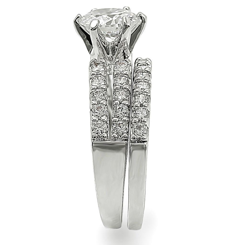 MA1W009 - Rhodium Brass Ring with AAA Grade CZ  in Clear