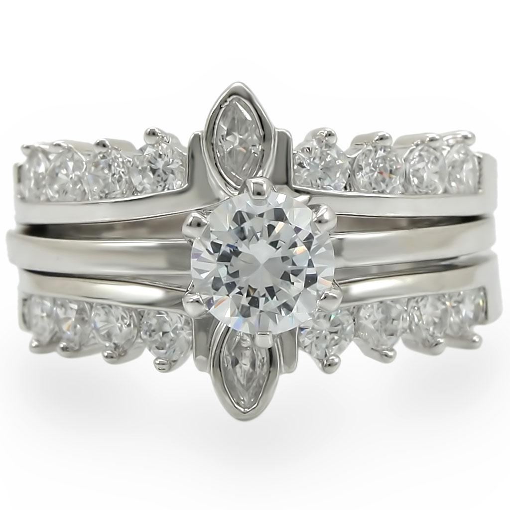 MA1W010 - Rhodium Brass Ring with AAA Grade CZ  in Clear