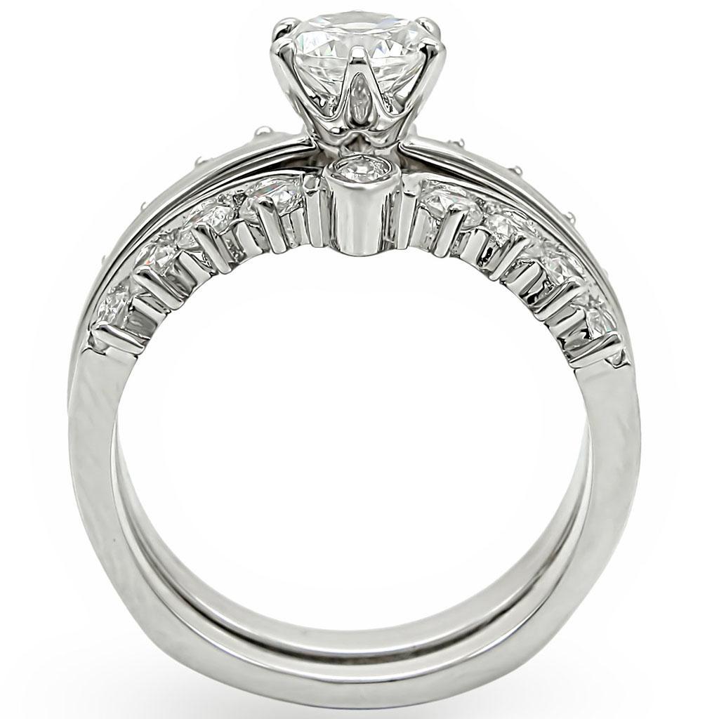 MA1W010 - Rhodium Brass Ring with AAA Grade CZ  in Clear