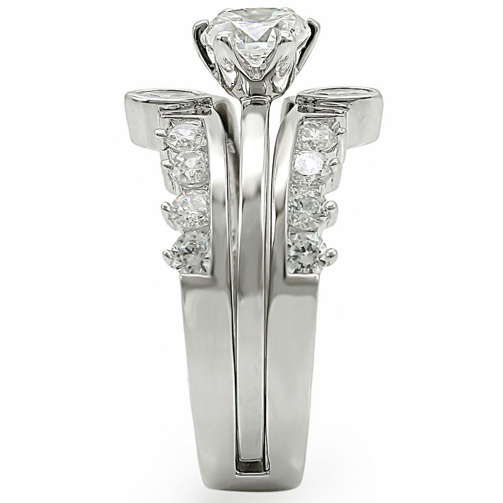 MA1W010 - Rhodium Brass Ring with AAA Grade CZ  in Clear
