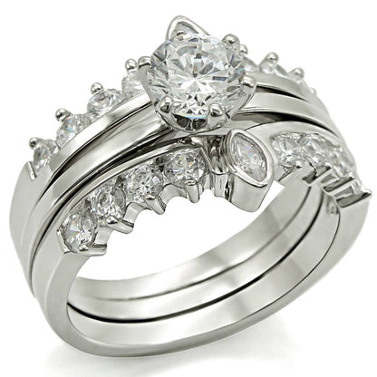 MA1W010 - Rhodium Brass Ring with AAA Grade CZ  in Clear