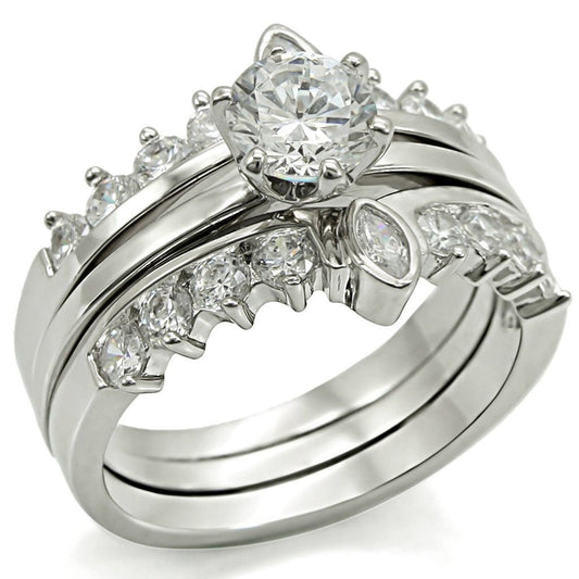 MA1W010 - Rhodium Brass Ring with AAA Grade CZ  in Clear