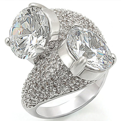 MA1W015 - Rhodium Brass Ring with AAA Grade CZ  in Clear