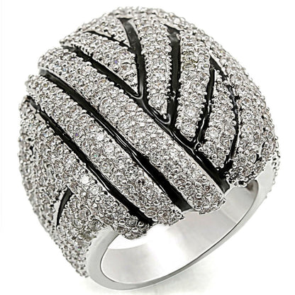 MA1W016 - Rhodium Brass Ring with AAA Grade CZ  in Clear