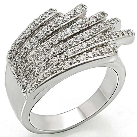 MA1W018 - Rhodium Brass Ring with AAA Grade CZ  in Clear