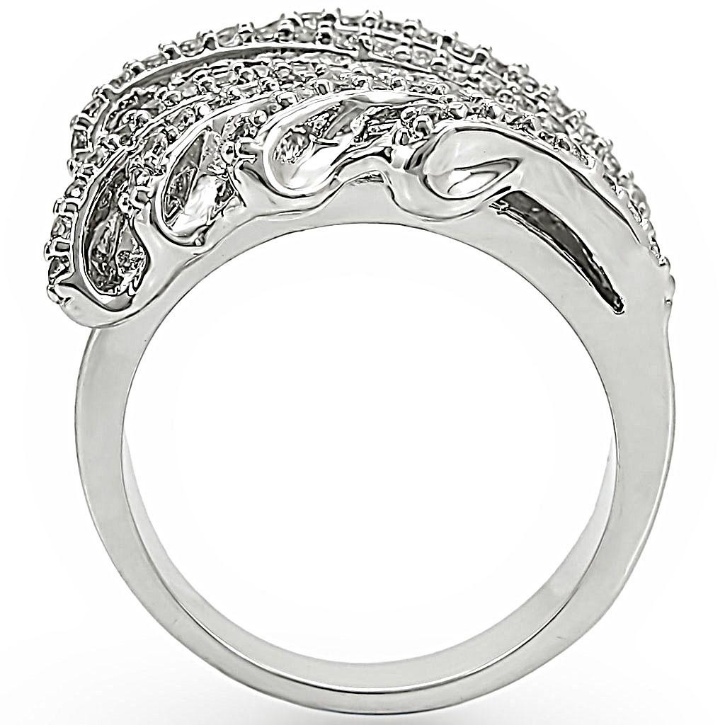 MA1W018 - Rhodium Brass Ring with AAA Grade CZ  in Clear