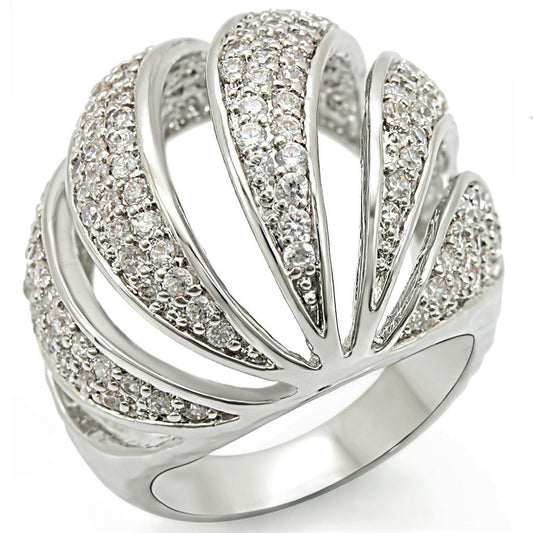 MA1W019 - Rhodium Brass Ring with AAA Grade CZ  in Clear