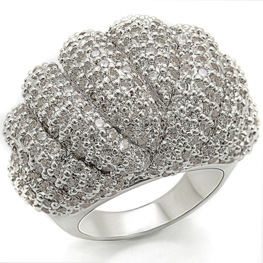 MA1W020 - Rhodium Brass Ring with AAA Grade CZ  in Clear