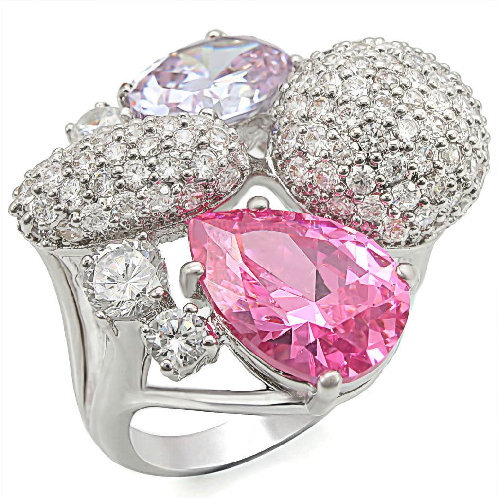 MA1W021 - Rhodium Brass Ring with AAA Grade CZ  in Multi Color